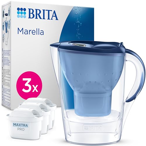 BRITA Wasserfilter-Kanne Marella weiß (2,4l) inkl. 3x MAXTRA PRO Pure Performance Kartusche – Kühlschrankgeeignete Filterkanne mit BRITA Memo, Klapp-Deckel, filtert Verunreinigungen
