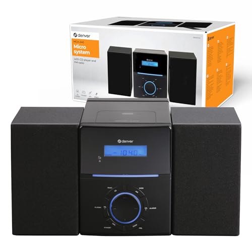 Denver MCA-240 Micro HiFi System – CD Player, FM-Radio, AUX-Anschluss – Dual-Alarmfunktion & Fernbedienung – Kompaktes Stereoanlage mit CD | 2 x 20W Leistung