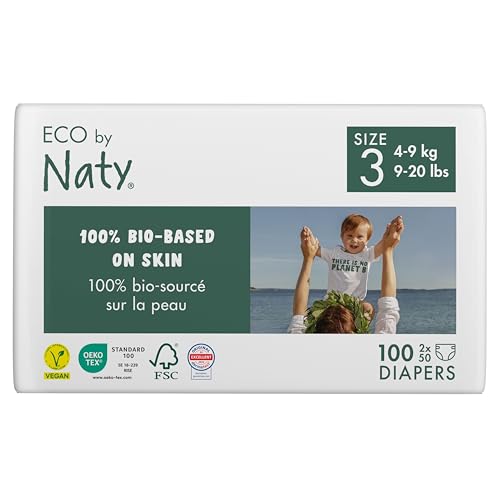 Eco by Naty Baby Öko Windeln - umweltfreundliche Premium-Bio Windeln aus pflanzenbasierten Materialien, ideal für empfindliche Babyhaut (Größe 3 - 100 Stück)