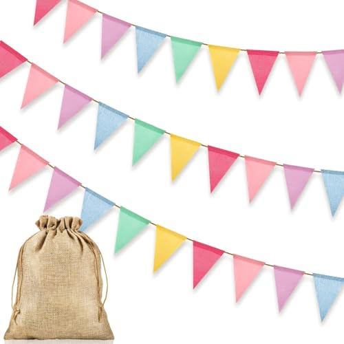 Alintor 3 Stück Wimpelkette Outdoor Wetterfest, Geburtstagsdeko, Girlande Geburtstag für Party Outdoor, Festival, Luftschlangen, Regenbogen Deko, Spielturm, Spielhaus, Matschküche Zubehör