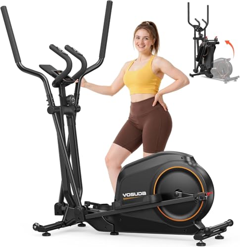 YOSUDA ​​Klappbarer Crosstrainer für Zuhause, Crosstrainer mit 16 Widerstandsstufen, Ultraleiser für Cardio, LCD-Display & Transportrollen