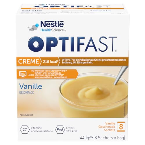OPTIFAST Diät Creme Vanille zum Abnehmen | eiweißreicher Mahlzeitenersatz mit wichtigen Vitaminen und Mineralstoffen | schnell zubereitet und lecker im Geschmack | 8 x 55g