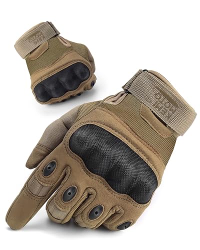 KEMIMOTO Taktische Handschuhe, Militär Einsatzhandschuhe mit Kohlefaser Knöchelprotektor und Touchscreen, Atmungsaktiv, Vollfinger, für Bushcraft, Jagd und Security