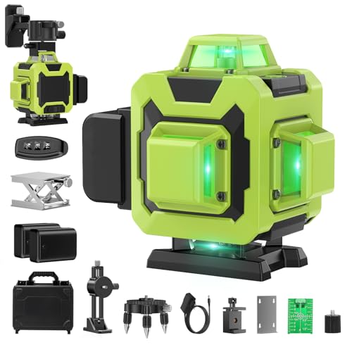 KARZU Kreuzlinienlaser Grün 4×360° – 16 Linien, 2x 2400mAh Selbstnivellierend, Kompakt & Mobil, Inklusive Akkus, Fernbedienung & Rotationszubehör, Baustellenlaser für Innen & Außen
