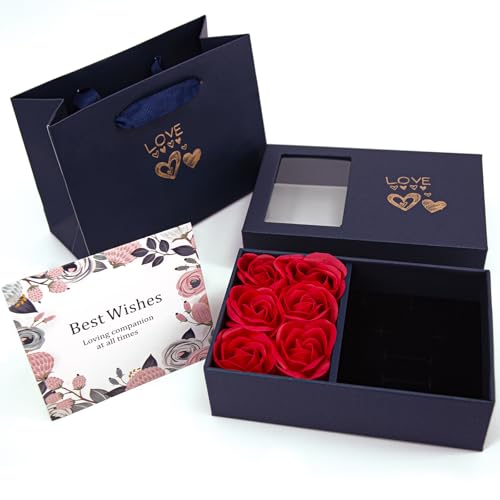 Rose Schmuck Geschenkbox, Schmuckkästen für Ring Ohrring Halskette Armband, Blume Schmuck Box für Valentinstag Muttertag (blau)