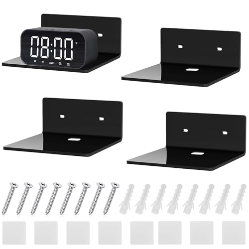 NCOALE Wandregal Schwarz 4er Set, kleine Wandregale 10 cm Acryl Schweberegale Bücherregal Wand Hängend für Wohnzimmer Schlafzimmer Küche