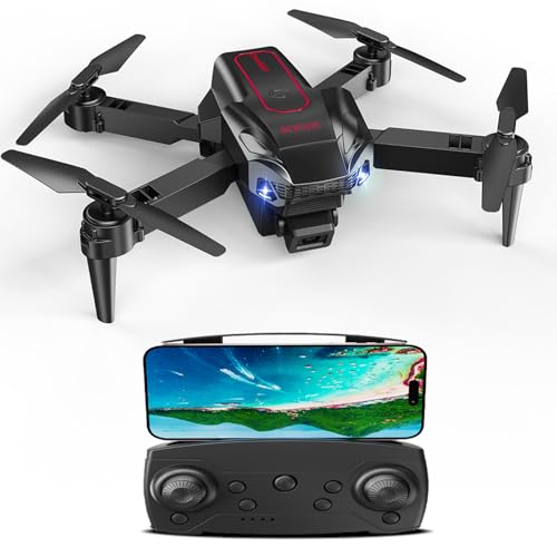 Drohne mit Kamera 4K für Anfänger, Kinder & Erwachsene, Mini Drohne mit WiFi, 2 Akkus für lange Flugzeit, Ein-Knopf Start/Landung, Faltbar – RC Quadcopter Geschenk-Kirschrot