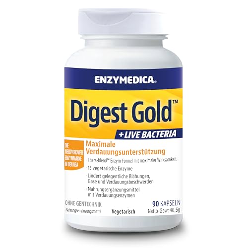 Enzymedica - Digest Gold + Probiotische Bakterien, schnell wirkende Enzym-Formel, reduziert Gase und Blähungen, verbessert die Nährstoffaufnahme und Energie, glutenfrei, milchfrei, 90 Kapseln