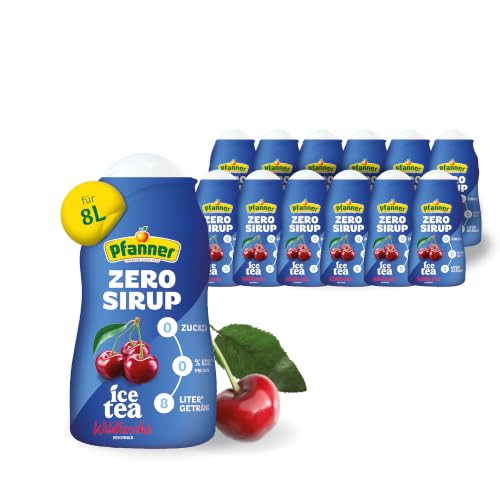 Pfanner Zero Sirup Ice Tea Wildkirsche (12 x 57 ml) – Zuckerfreier Getränkesirup für 12 x 8 L Eistee – kalorienfrei & ohne Zucker – Pfanner Eistee Geschmack