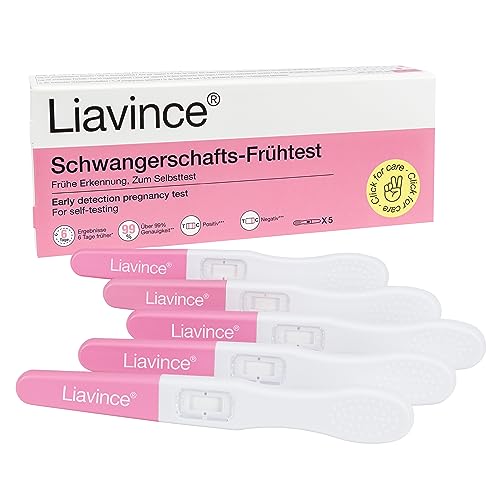 Liavince Schwangerschafts-Frühtest, 5 x Schwangerschaftstest Frühtest, Über 99% Genauigkeit, 10 mlU/ml hohe Sensitivität, Schnellerkennung in 5 Minuten, hCG Nachweis, Schnell und zuverlässig