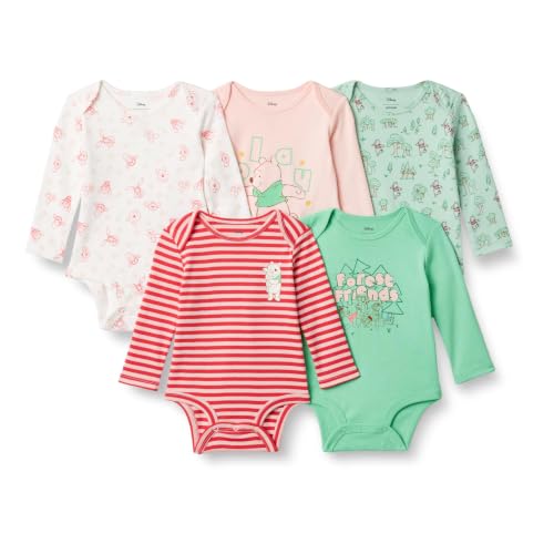 Amazon Essentials Disney | Marvel | Star Wars Unisex Baby Langärmelige Bodys, 5er Pack, Puuh Wald, 0-3 Monate