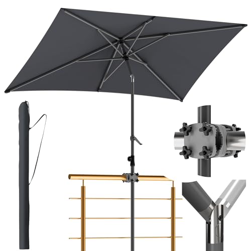 4smile Sonnenschirm Balkon 210 x 140 cm, Anthrazit – UV 50+ rechteckig Sonnenschirm mit Kurbel, höhenverstellbar, für Garten & Terrasse – mit Sonnenschirmhalter + Sonnenschirmhülle