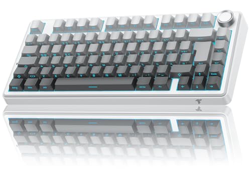 TECURS Gaming Tastatur Mechanische | 75% Hot-Swap Sideprinte Tastatur Kabellos Rote Achse Gasket Mount, PBT, RGB, Creamy MK209 Keyboard (2.4G/BT/Type C) – Für Gamer Setup