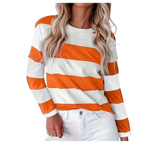 Halloween Kostüm Langarmshirt Mit Breitem Gestreifter Orange-Weiße Streifen Hemd Elegant & Gruselig Verkleidung Oberteil Kürbis Lantern Kostüme Gestreifte Bluse Grün Marine Hexen sweatshirt jacke Gelb