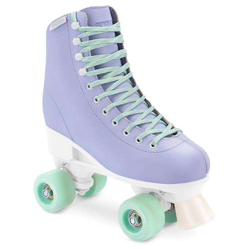 Damen Klassische Retro Rollschuhe | Verstellbare Größe | ABEC7 Kugellager | Lila Türkis Mädchen Classic Roller Skates Inliner Inlineskates | SPOKEY Queenie (35-38)