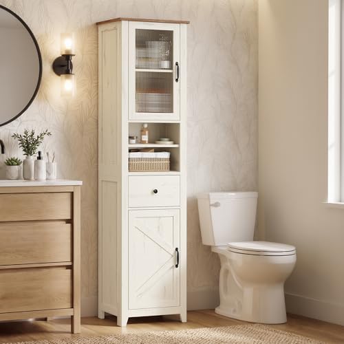 VASAGLE Badezimmerschrank im Landhausstil, schmal, 31,5 x 40 x 171 cm