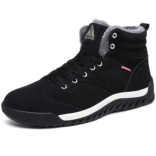 Mishansha Herren Winterschuhe Warm Gefüttert Schneestiefel Winter Outdoor Boots Winterstiefel rutschfest Stiefelette Mann, Schwarz 43 EU