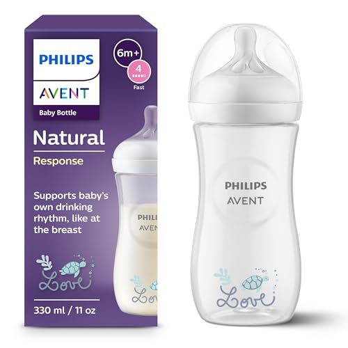 Philips AVENT, Natural Response Babyfläschchen 330 ml mit Durchflussrate 4, Sauger ab 3 Monaten (SCY906/11)