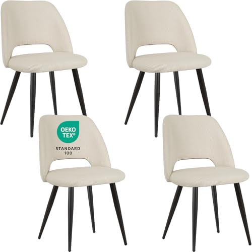 JIJIAN Esszimmerstühle 4er Set, Stühle Esszimmer, Küchenstühle, Wohnzimmer Essstühle mit Ausschnitt Rückenlehne Streifen Samt Stuhl, Gepolsterte Stühle für Esszimmer, Küche, Schlafzimmer, Beige