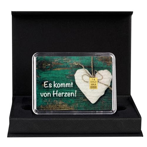 Goldstücke24 - Gold zum Verschenken Es kommt von Herzen Goldbarren 1g in schwarzer Geschenkbox - Tolle Geschenkidee