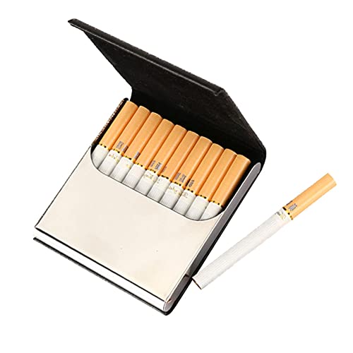 Zigarettenetui Schwarz aus Hochwertigem Metall/PU Leder, Zigarettenkasten Zigarettenetui Zigarettenhülle Zigarettenbox mit Magnetverschluss für Männer Frauen Herren Damen, Kann 10 Zigaretten Halten