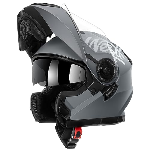 Westt Motorrad Klapphelm mit Sonnenblende & Doppelvisier – ECE 22.06 Zertifiziert – Integralhelm leicht aus ABS/EPS – Bluetooth vorbereitet – herausnehmbares Waschfutter – Motorradhelm Damen & Herren