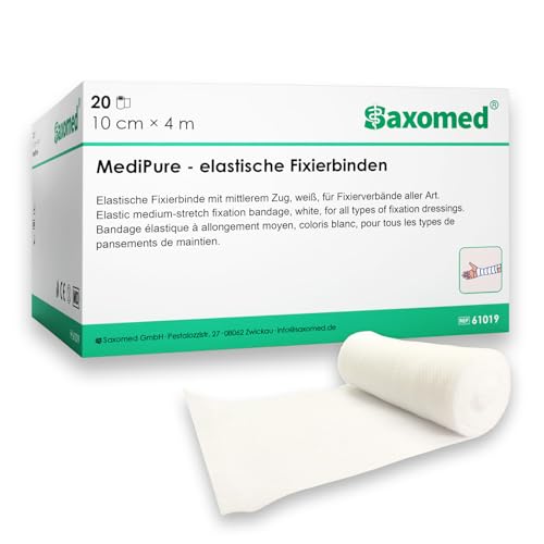 Saxomed Mullbinden 10cm x 4m 20 Stück elastische Fixierbinden – Verbandsmaterial Binde – dehnbarer Binden Verband