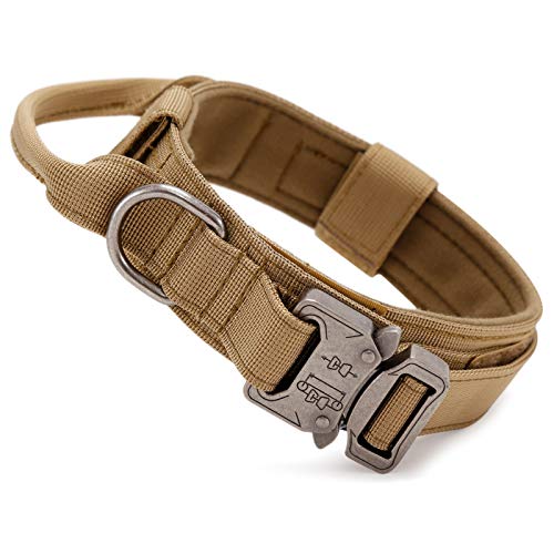 Huntvp taktisch Hundehalsband Verstellbar mit Kontrollgriff, aus Nylon, gepolstert, Metallschnalle, für Mittlere Große Hunde Jagd Training Freizeit Outdoor, Braun XL