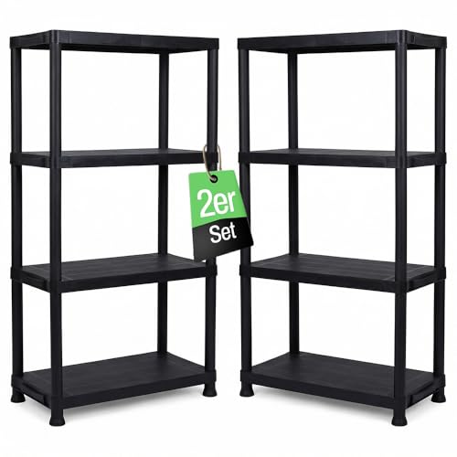 Ondis24 Steckregal 60 x 30 x 131 (H) cm, 4 Böden, Kunststoffregal, Schwerlastregal, bis zu 80 kg, Regal, Lagerregal (2 Stück)