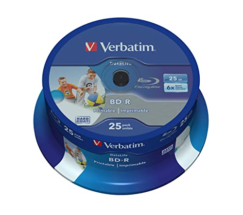 Verbatim BD-R SL Datalife, Blu-Ray-Disk 25 GB - 6-fache Brenngeschwindigkeit - Groß bedruckbar - Kratzschutz - 25 Stück Spindel