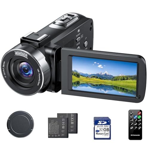 Videokamera 4K Camcorder 42MP Vlogging Kamera für YouTube 18X Digitalzoom 3.0'' Bildschirm um 270° drehbar Webcam Kamera mit 2 Akkus, 32 GB-Karte, Fernbe
