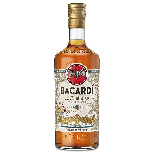 BACARDÍ Añejo 4 Jahre alter Premium Caribbean Rum, 40% Vol., 70 cl/700 ml, im Eichenfass gereifter Karibik-Rum, 4 Jahre unter karibischer Sonne gelagert, ideal als Geschenk