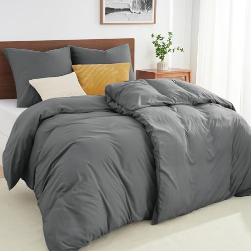 WohlNest Bettwäsche 135x200 4teilig Grau，Bettwäsche-Sets Mikrofaser Bettbezug 135 x 200 2er Set + 2 Kissenbezüge 80x80 cm,Kuschel Weiche Bettwäsche Anthrazit mit Reißverschluss