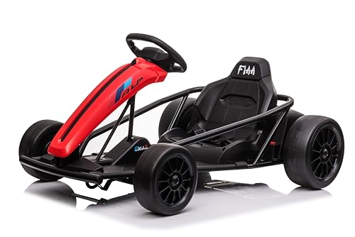 FINOOS Kinder Elektroauto 24V Drift-Kart GoKart - Drift Cart | Bis13 Km/h - 2 x 350Watt Motor - 2 x 12 Volt 9 Ah Batterie - Eva Reifen vorne - Kinder Auto ab 4 Jahren (Rot)
