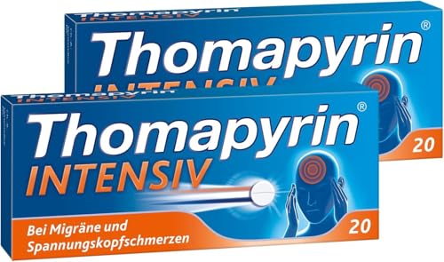 Thomapyrin INTENSIV bei Migräne & intensiveren Kopfschmerzen | 2x20 Stk Vorteilspack|Hochdosierte 3-fach Kombination aus ASS, Paracetamol und Coffein | Wirkt 20 min schneller als Ibuprofen 400 mg