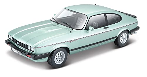 Bburago Ford Capri (1973): Modellauto im Maßstab 1:24, Türen zum Öffnen, 19 cm, matt hell grün (18-21093)