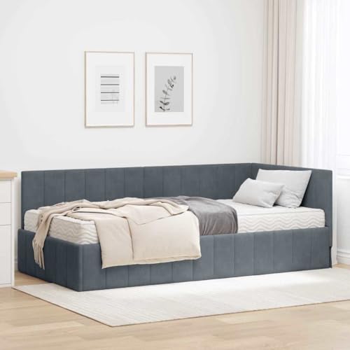 Amorsee Boxspringbett 90 x 200 cm mit Matratze, Einzelbett mit Matratze, Polsterbett, Sofabett, Tagesbett, Universelle Bettseite, Bett, Schlafzimmer, Kinderzimmer, Dunkelgrau
