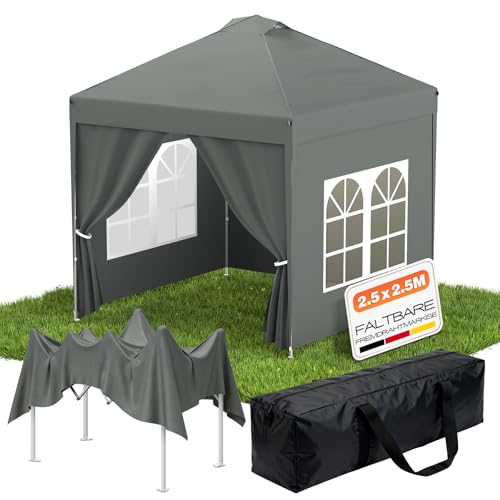 Huracan Garten Pavillon 2.5x2.5m mit abnehmbaren Seitenwänden, Faltpavillon Wasserdicht Stabil, Pop up Partyzelt Faltbar, Gartenpavillon, Höhenverstellbar Klappbar UV-Schutz Festivalzelt, Anthracite
