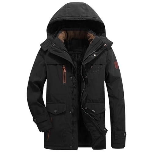 Bastwahl Parka Herren Bundeswehr Schwarz Mit Innenjacke Winter - Warme Winterjacke Teddyfutter Wintermantel Mit Kunstfell Kapuze Winterparka Outdoor Gefütterte Herrenjacke Steppjacke Jacke