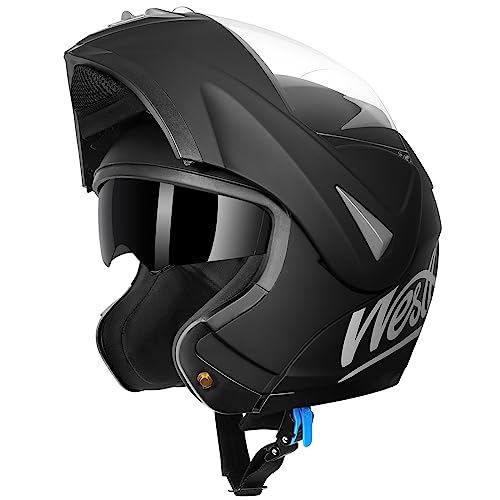 Westt Klapphelm Motorrad ECE 22.06 Zertifiziert – Integralhelm mit Sonnenblende & Visier, Motorradhelm für Damen & Herren, Jethelm mit Kinnschutz, waschbares Innenfutter, für Roller, Scooter & Moped