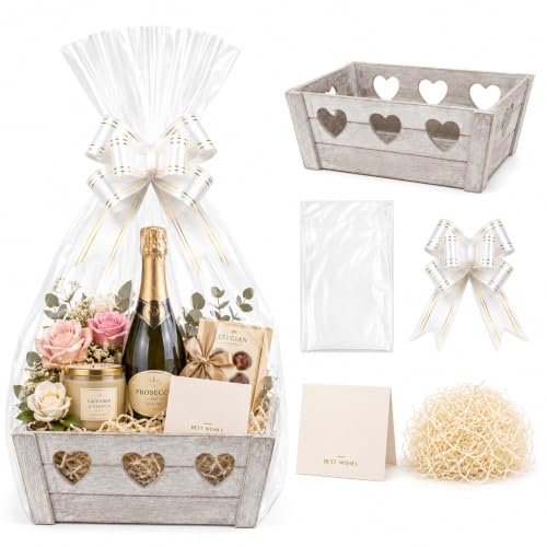 SNORCOM Geschenkkorb Set aus Holz, 30x20x12cm für Geburtstag, Hochzeit