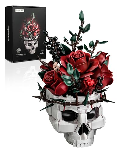 Millionspring-Bausatz für rote Rosensträuße mit Totenkopfvase, rote künstliche Rosen, Geschenke für Sie und Ihn zum Geburtstag, Jahrestag, Valentinstag, Halloween, Weihnachten, Gothic-Heimdekoration