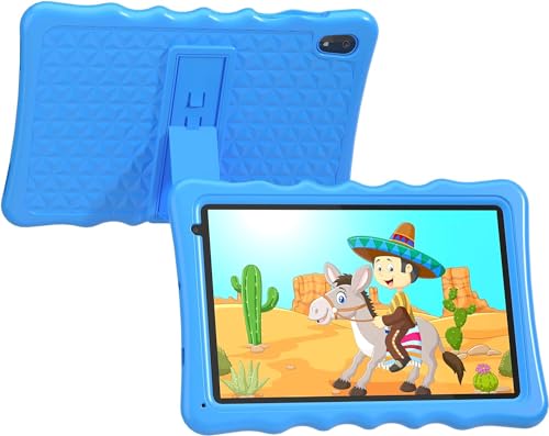 Kinder-Tablet, 10,1 Zoll Android 13 Tablet für Kinder, 6 GB RAM 32 GB ROM 5000 mAh Akku, Kleinkind-Tablets mit Bluetooth, WLAN, Kindersicherung, Dual-Kamera, stoßfeste Hülle (Blau)