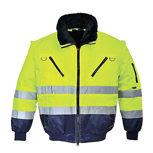 Portwest Hi-Vis Warnschutz 3-in-1 Pilotjacke, Größe: M, Farbe: Gelb/Marine, PJ50YNRM