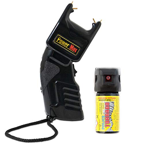 SHD - Power Abwehrset Elektroschocker 500.000 Volt mit PTB Zulassung - im Set mit Profi Pfefferspray Tierabwehrspray 40ml mit Licht - Selbstverteidigung frei verkäuflich ab 18 Jahren