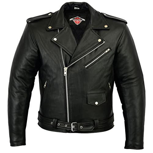 Texpeed Motorrad lederjacke herren mit protektoren - Marlon Brando Retro Chopper Rockerjacke - Mit Original Biker Rüstung (EN 1621-1) Schutz Schwarz - XL