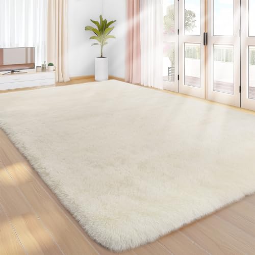 Sour Lemon Hochflor Teppich Creme Teppich Wohnzimmer 160x230 Waschbar Anti-Rutsch Extra Große Teppiche Schlafzimmer Flauschige Moderne Teppiche Matte Teppichen für Schlafzimmer Kinderzimmer