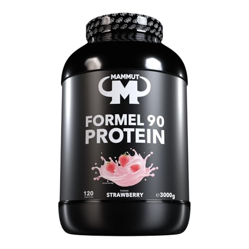 Mammut Nutrition Formel 90 Proteinpulver Strawberry – 3kg – 4-Komponenten Whey Protein Pulver mit Sojaproteinisolat, Milchprotein, Eiprotein & Vitamin B6 – 77% Eiweiß