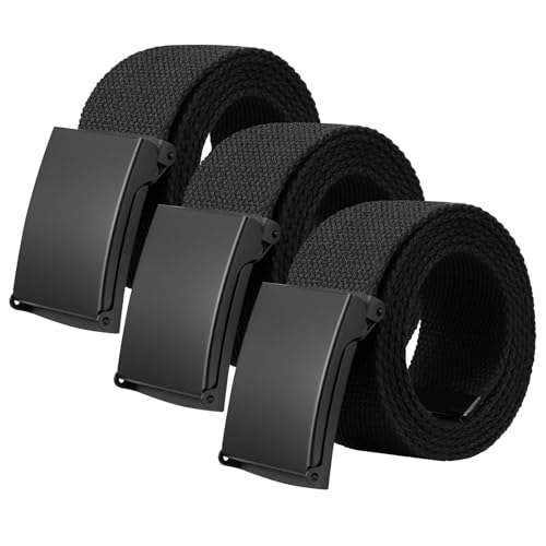 Magiccute 3 Stück Gürtel Herren Ohne Löcher, Arbeitsgürtel Unisex Webgürtel Herren Damen Verstellbarer Canvas Stoff Gürtel für Geschäft Sport Lässig
