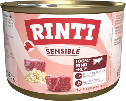 Rinti Hundefutter Sensible Rind & Reis 185 g, 12er Pack (12 x 185 g)